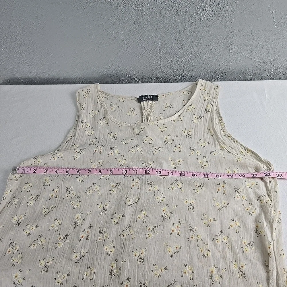 Saga Made In Italy Floral Beige‎ Midi Dress Large Cottage Prairie Lagenlook 90s